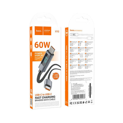 USB-C til USB-C data- og ladekabel HOCO Display X112, 60W, 1m, Svart