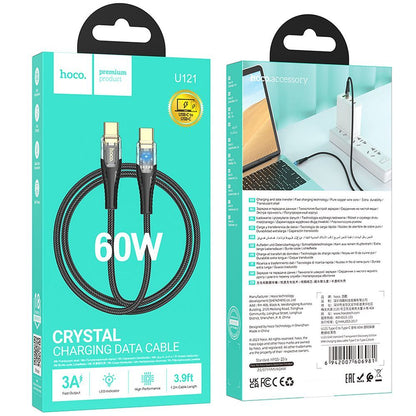 USB-C til USB-C data- og ladekabel HOCO U121, 60W, 1.2m, Svart