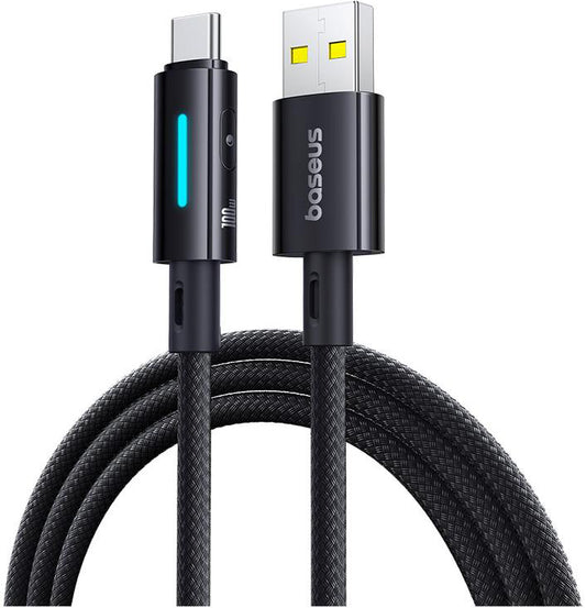 USB-A - USB-C Baseus Lit Button Control data- og ladekabel, 100W, 1m, Svart P10379002121-00