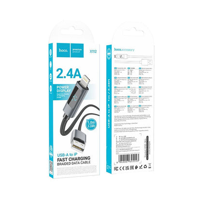 Data- og ladekabel USB-A - Lightning HOCO Display X112, 18W, 1m, Svart