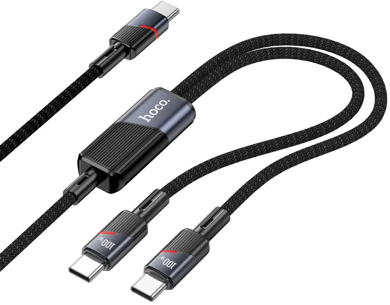 USB-C data- og ladekabel - 2 x USB-C HOCO U139 2in1, 100W, 1.2m, Svart