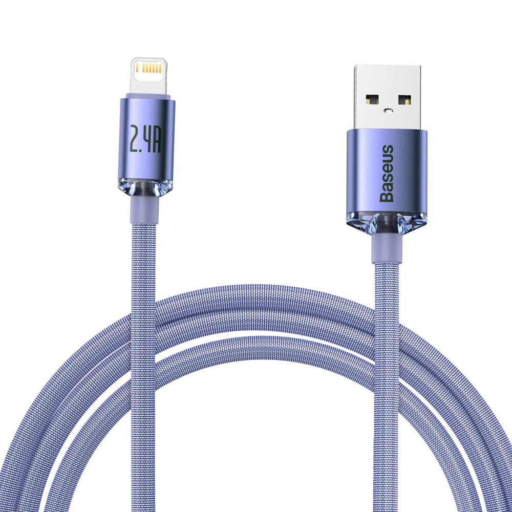USB-A - Lightning Baseus Crystal Shine Series data- og ladekabel, 18W, 2m, Lilla CAJY000105