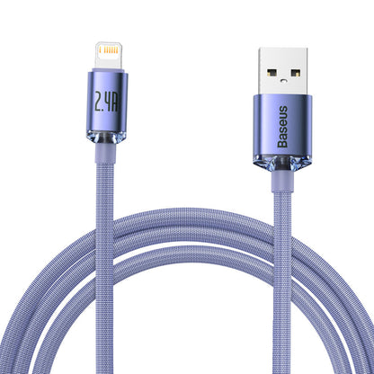 USB-A - Lightning Baseus Crystal Shine Series data- og ladekabel, 18W, 2m, Lilla CAJY000105