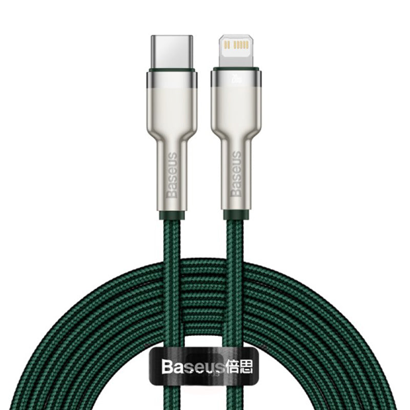 USB-C - Lightning Baseus Cafule Metal Series data- og ladekabel, 20W, 2m, Grønn CATLJK-B06