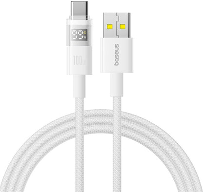 USB-A - USB-C Baseus Display 2 data- og ladekabel, 100W, 1m, Hvit P10382701211-00