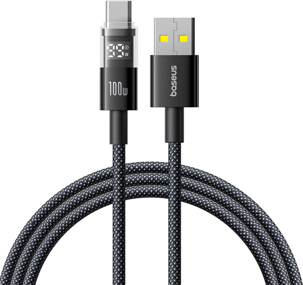 USB-A - USB-C Baseus Display 2 data- og ladekabel, 100W, 1m, Svart P10382701121-00