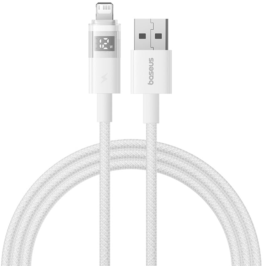 USB-A - Lightning Baseus Display 2 data- og ladekabel, 18W, 2m, Hvit P10382700211-01