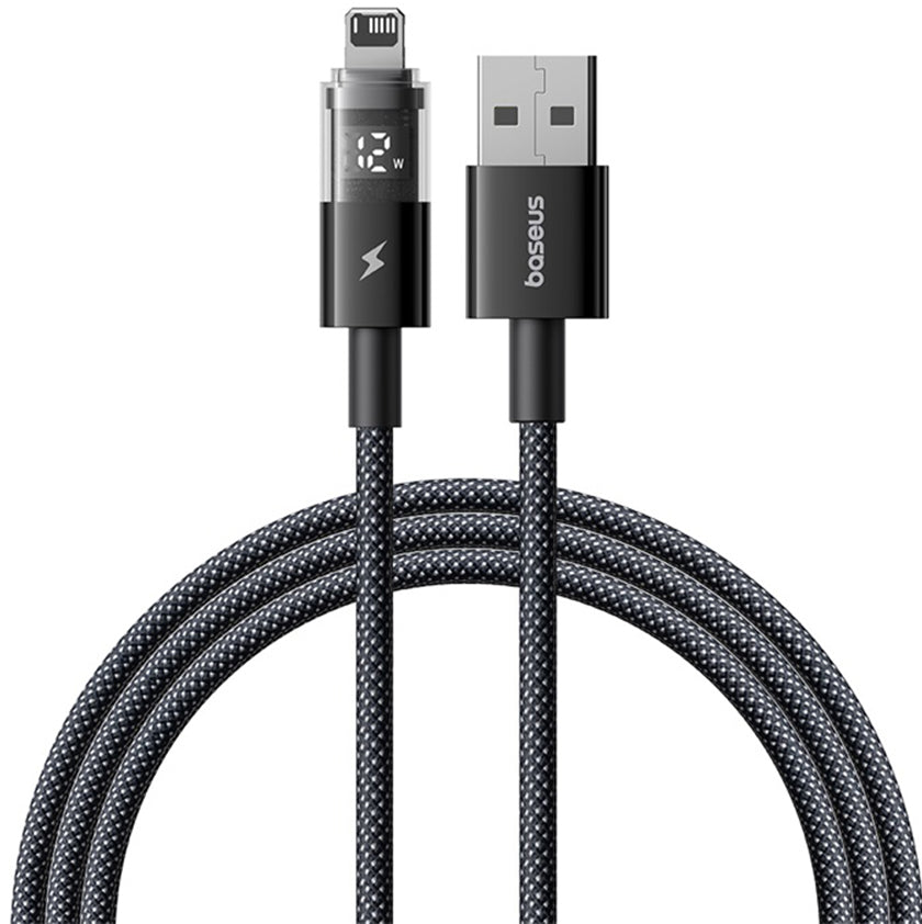 USB-A - Lightning Baseus Display 2 data- og ladekabel, 18W, 1m, Svart P10382700121-00