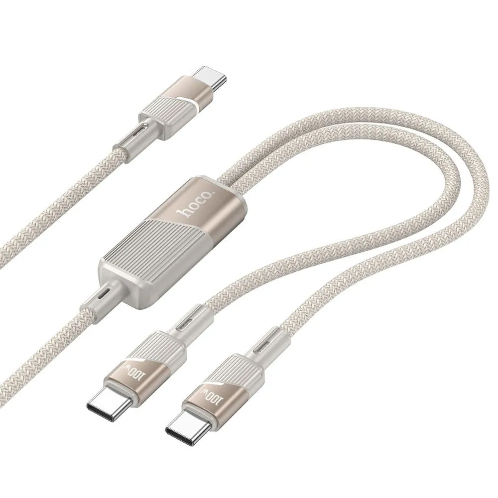USB-C data- og ladekabel - 2 x USB-C HOCO U139 2in1, 100W, 1.2m, Gull