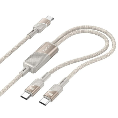 USB-C data- og ladekabel - 2 x USB-C HOCO U139 2in1, 100W, 1.2m, Gull