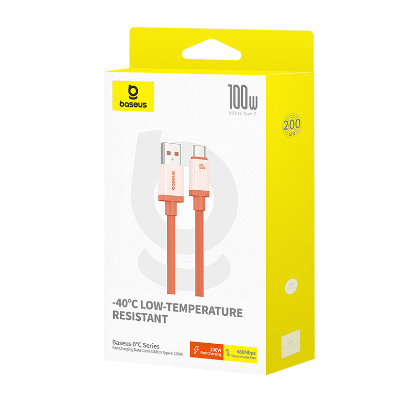 USB-A - USB-C Baseus Zero Degree Series data- og ladekabel, 100W, 2m, Rød