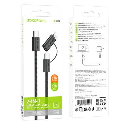 USB-C - Lightning / USB-C Borofone BX104 Primo 2in1 data- og ladekabel, 60W, 1m, Svart