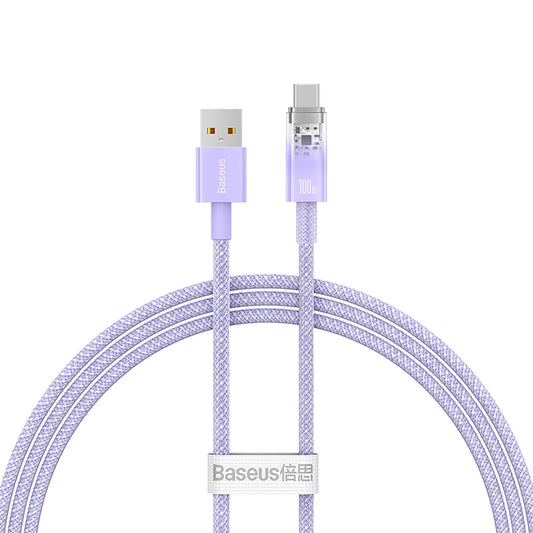 USB-A - USB-C Baseus Explorer data- og ladekabel, 100W, 1m, Lilla CATS010405
