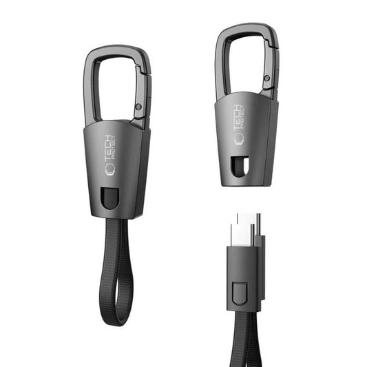 USB-C til USB-C Tech-Protect UltraBoost DNA Nøkkelring, 60W, 0.17m, Grå