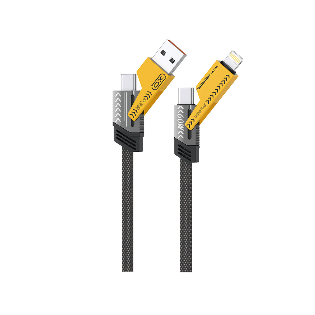 USB-A / USB-C - Lightning / USB-C Data og Ladekabel XO Design NB283, 60W, 1m, Grå