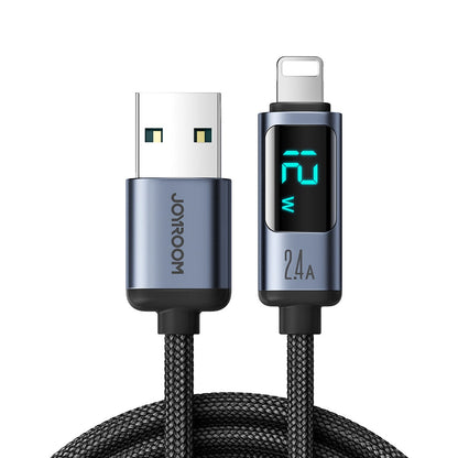 Data- og ladekabel USB-A - Lightning Joyroom S-A16 Prism Display, 12W, 1.2m, Svart