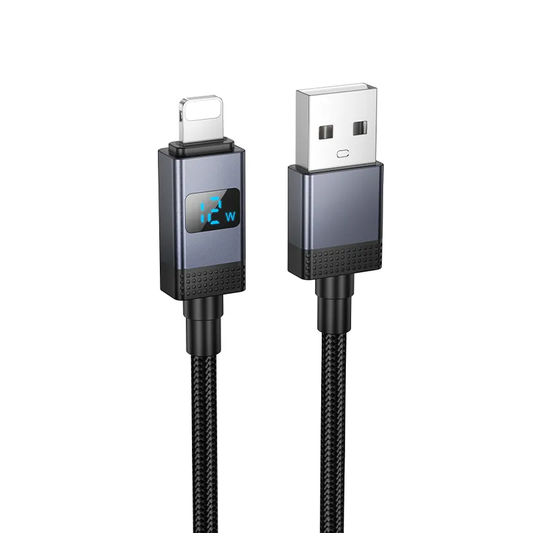 USB-A - Lightning Lade- og Datakabel HOCO X118 Display, 12W, 1m, Svart