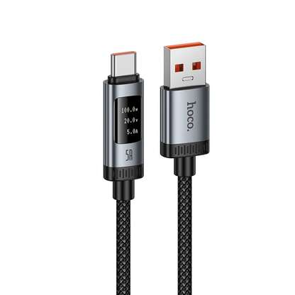 USB-A - USB-C HOCO Display U148 data- og ladekabel, 100W, 1.2m, Svart