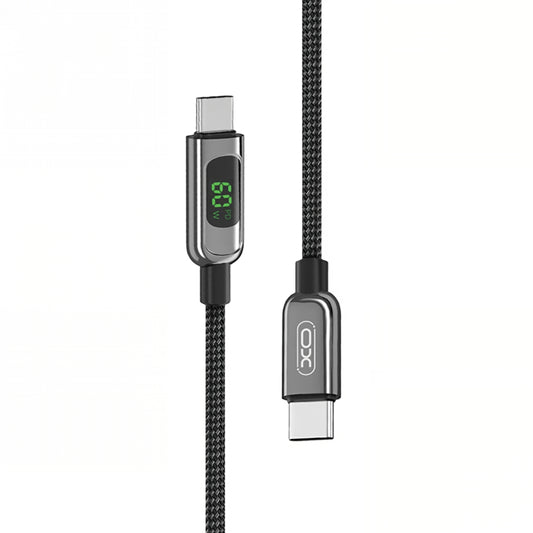 USB-C data- og ladekabel - USB-C XO Design NB-Q203B Display, 60W, 1m, Svart