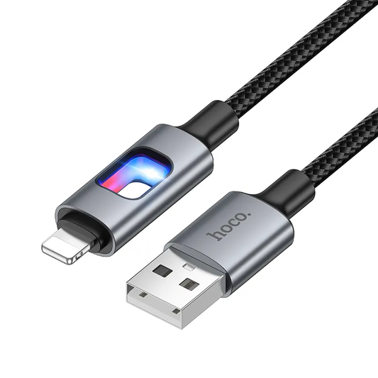 USB-A - Lightning HOCO U144 Led data- og ladekabel, 18W, 1.2m, Svart