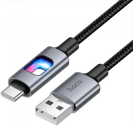 USB-A til USB-C HOCO U144 Led data- og ladekabel, 18W, 1.2m, Svart