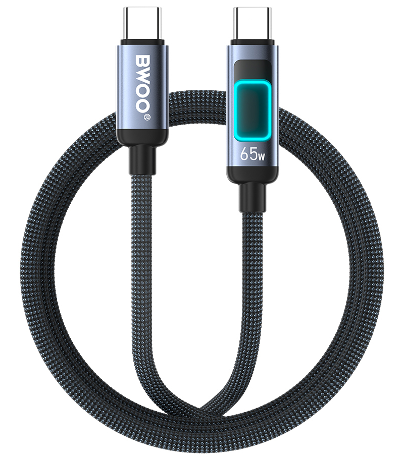 USB-C data- og ladekabel - USB-C BWOO X324CC Display, 65W, 1m, svart