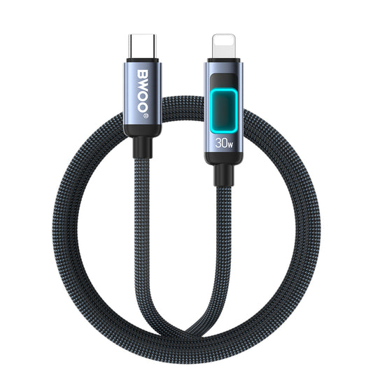 USB-C til Lightning data- og ladekabel BWOO X324CL Display, 30W, 1m, svart