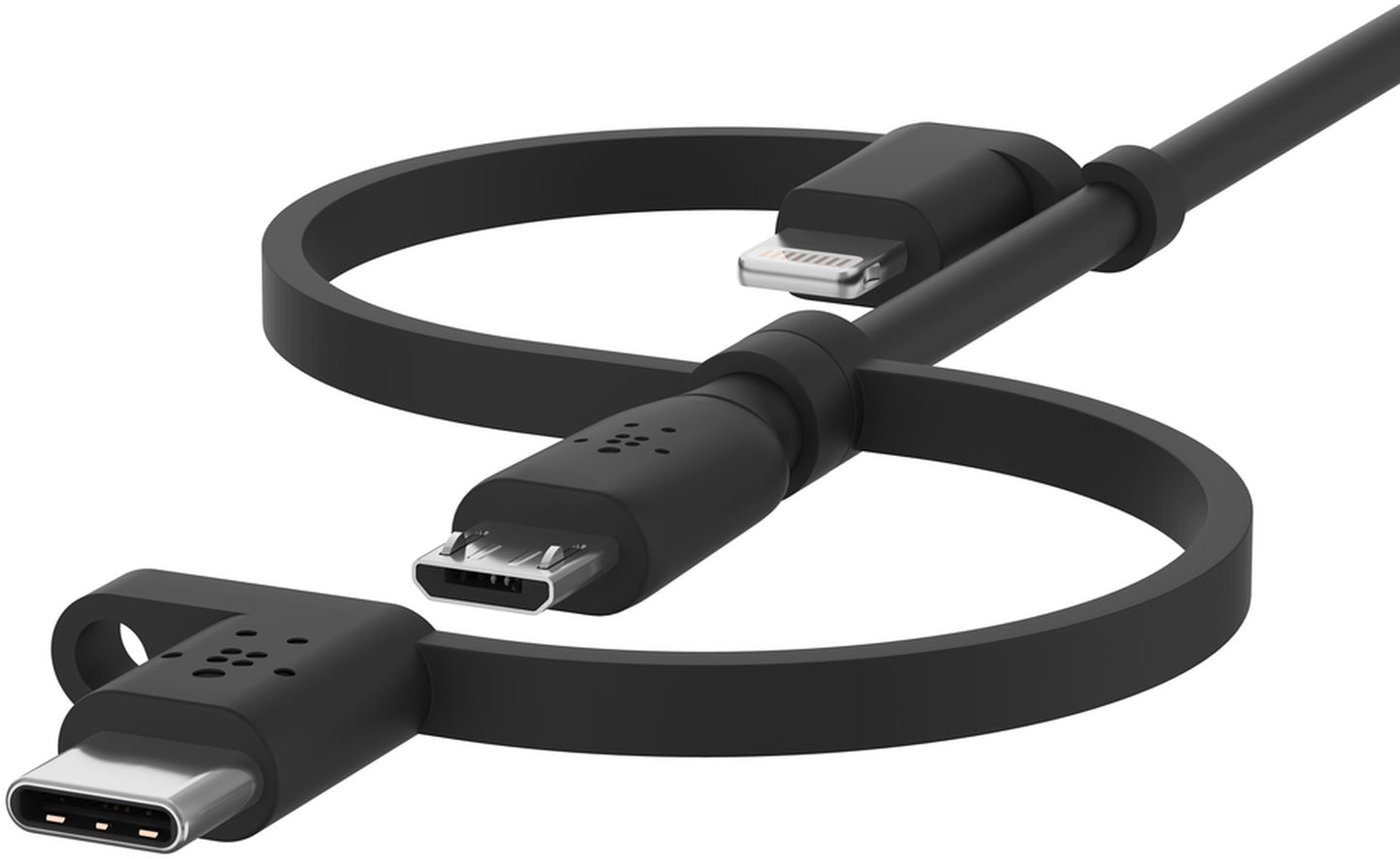 USB-A datakabel og ladekabel - Lightning / microUSB / USB-C Belkin BoostCharge, 1m, svart CAC001bt1MBK