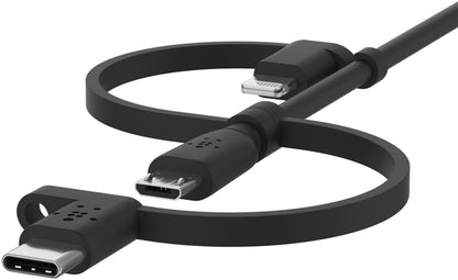 USB-A datakabel og ladekabel - Lightning / microUSB / USB-C Belkin BoostCharge, 1m, svart CAC001bt1MBK