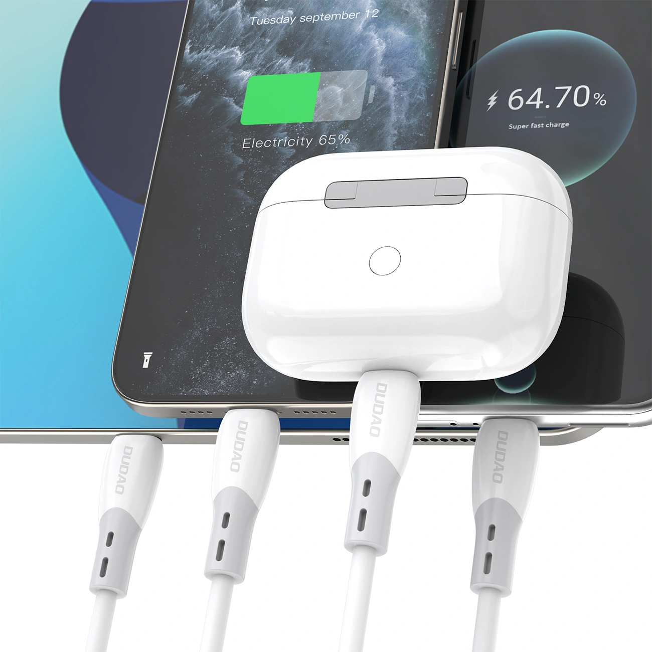 USB-C data- og ladekabel - USB-C Dudao L25SC, 60W, 1m, Hvit