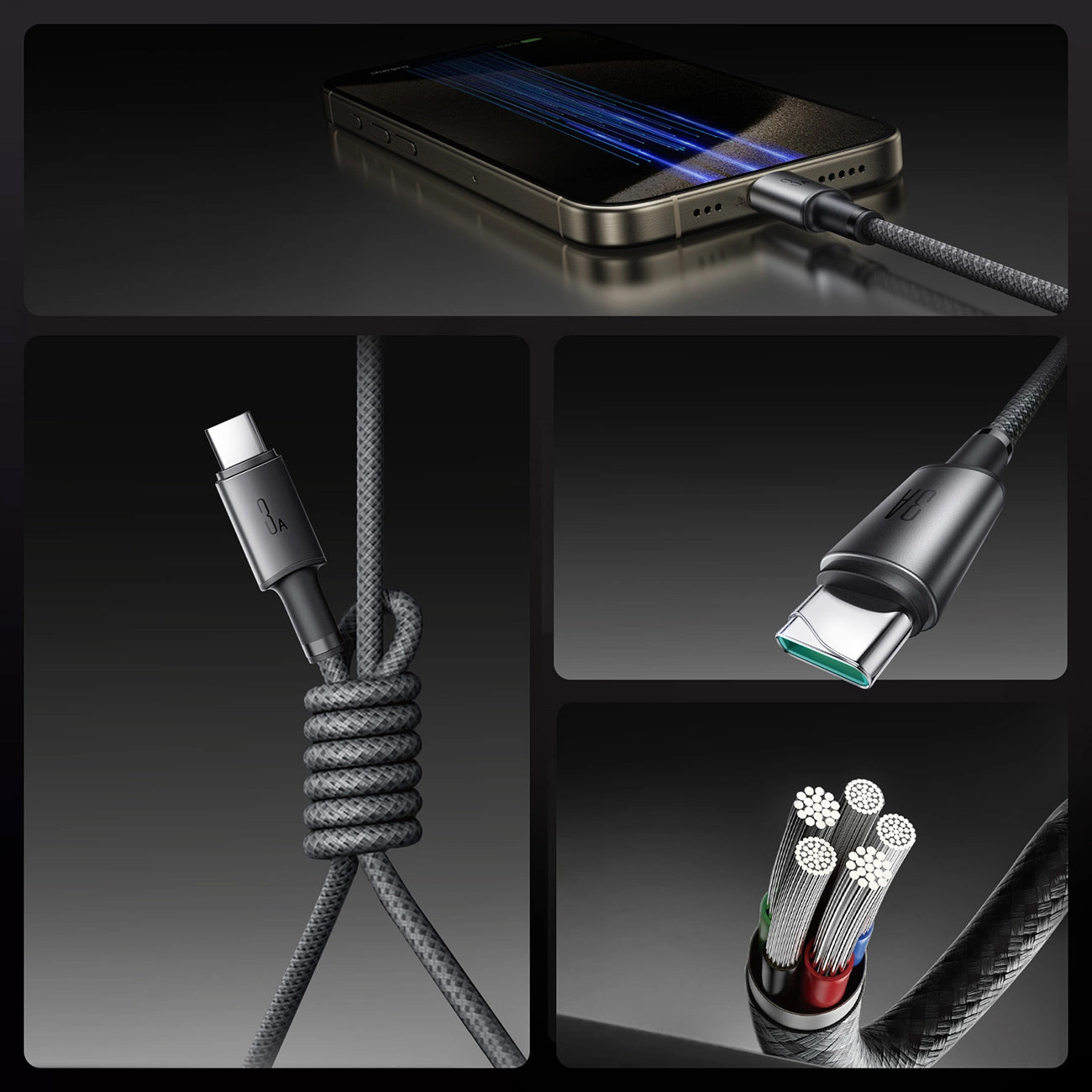 USB-A - USB-C data- og ladekabel Joyroom S-A50, 60W, 1.2m, Grå