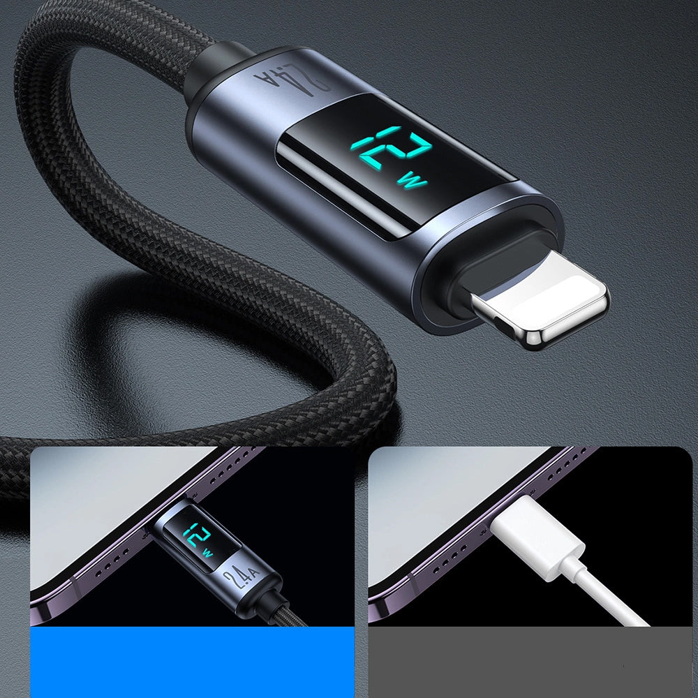 Data- og ladekabel USB-A - Lightning Joyroom S-A16 Prism Display, 12W, 1.2m, Svart