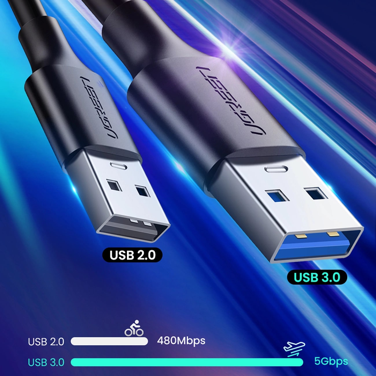 USB-A til USB-C UGREEN US184 data- og ladekabel, 18W, 0.5m, Svart