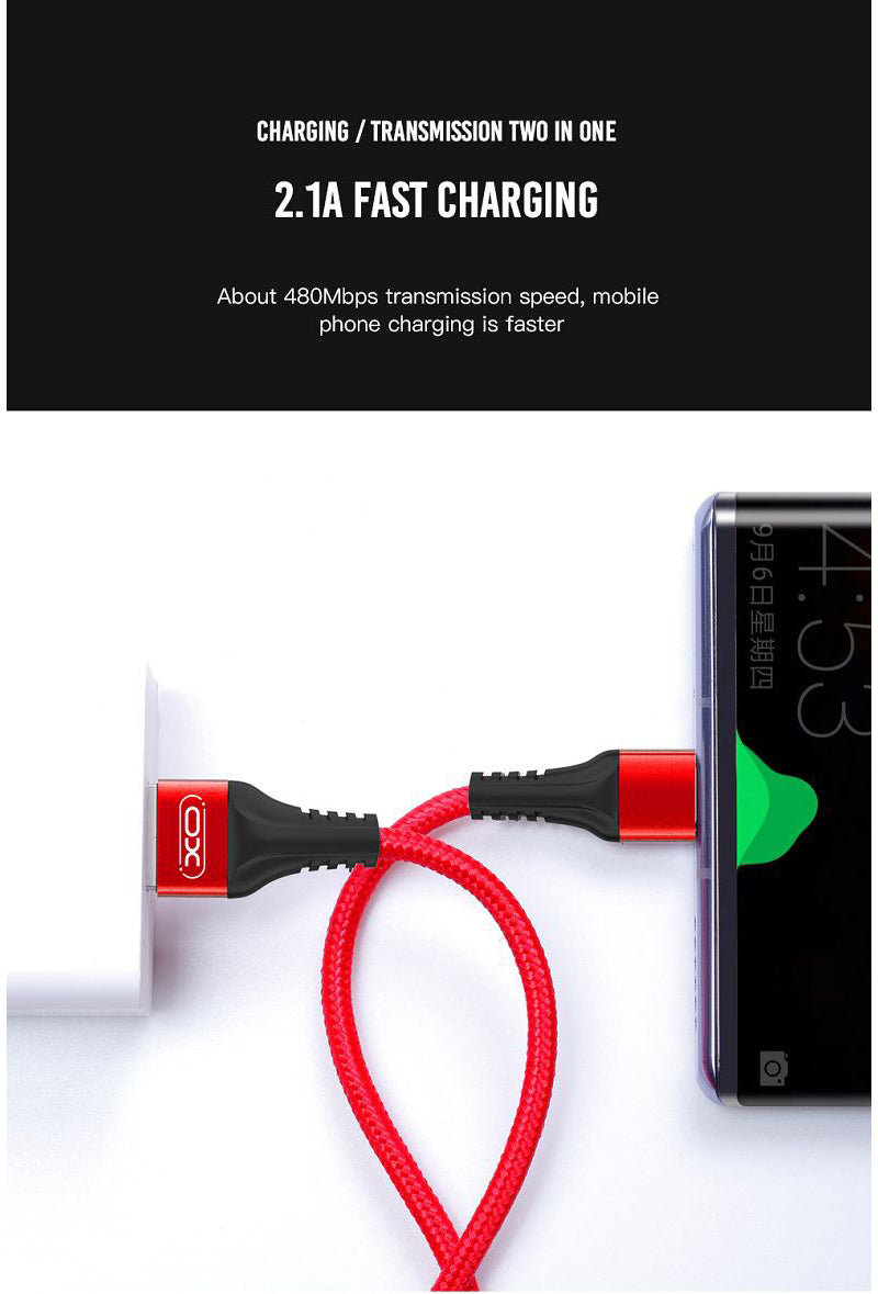 USB-A - microUSB Data- og Ladekabel XO Design NB118, 18W, 1m, Rød