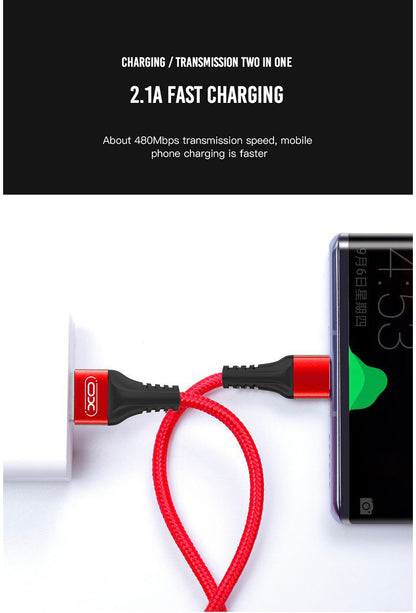 USB-A - microUSB Data- og Ladekabel XO Design NB118, 18W, 1m, Rød
