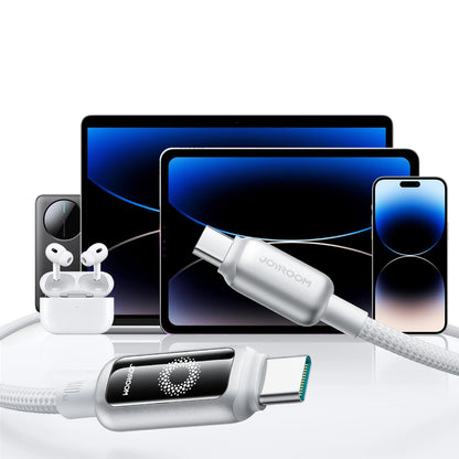 USB-C til USB-C data- og ladekabel Joyroom S-A55 StarFlight Display, 100W, 1.2m, Hvit