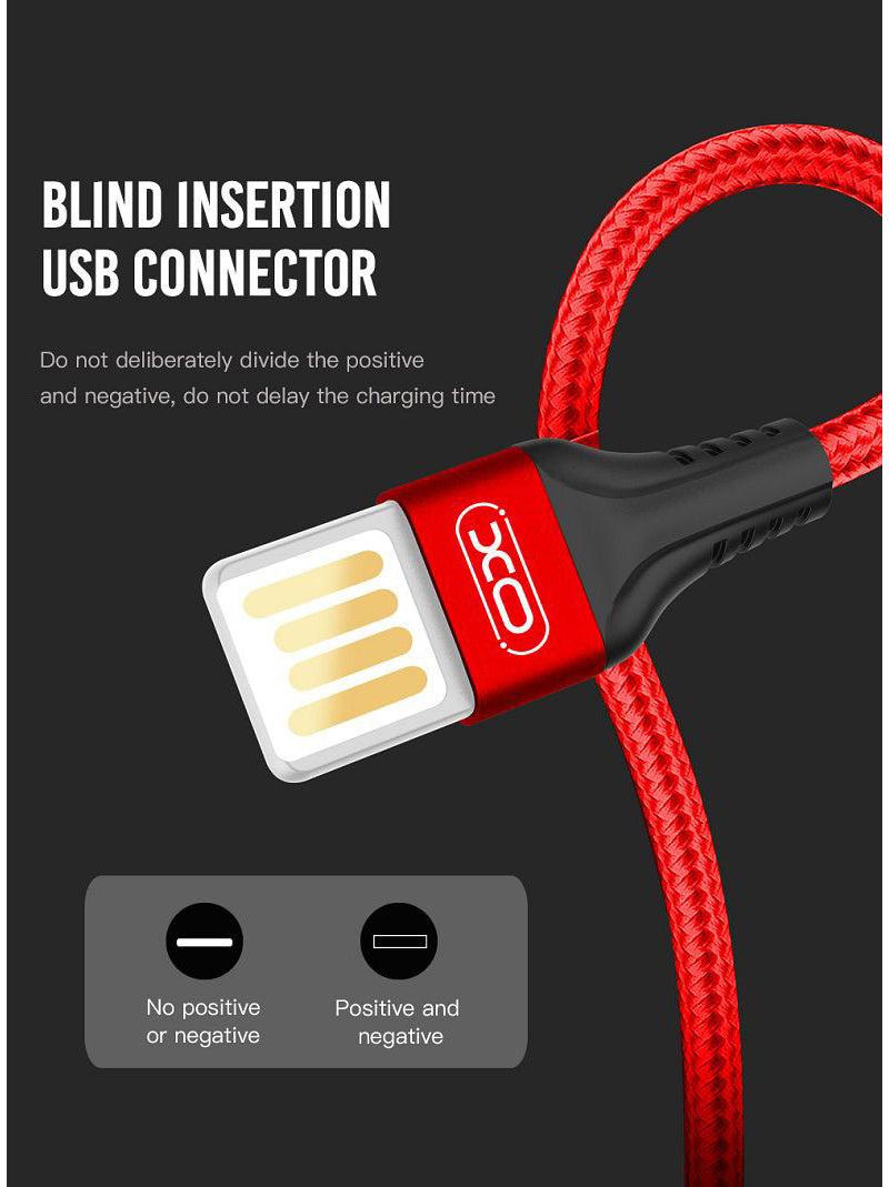 USB-A - microUSB Data- og Ladekabel XO Design NB118, 18W, 1m, Rød