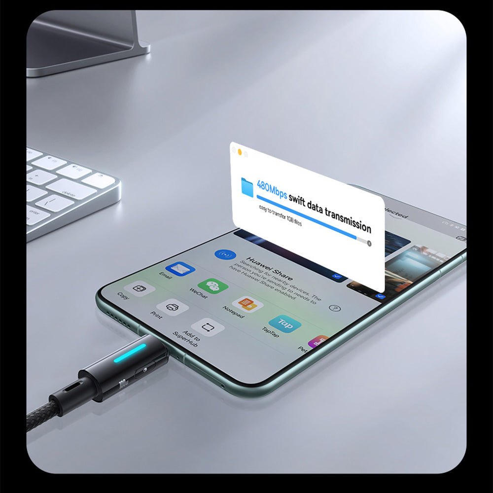 USB-A - USB-C Baseus Lit Button Control data- og ladekabel, 100W, 2m, Svart P10379002121-01
