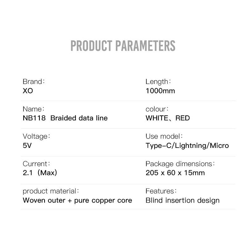 USB-A - microUSB Data- og Ladekabel XO Design NB118, 18W, 1m, Rød