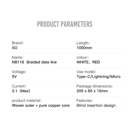 USB-A - microUSB Data- og Ladekabel XO Design NB118, 18W, 1m, Rød