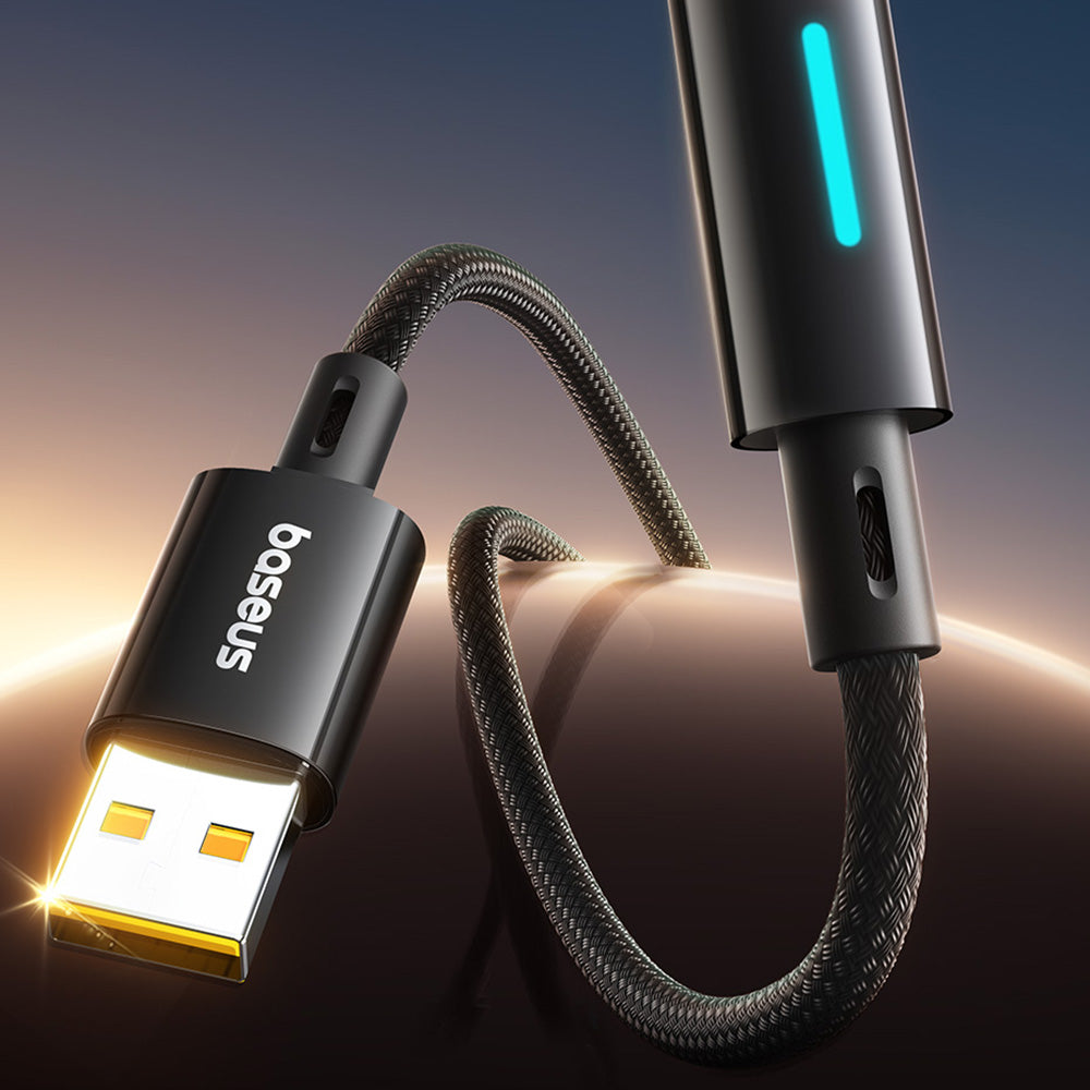 USB-A - USB-C Baseus Lit Button Control data- og ladekabel, 100W, 2m, Svart P10379002121-01