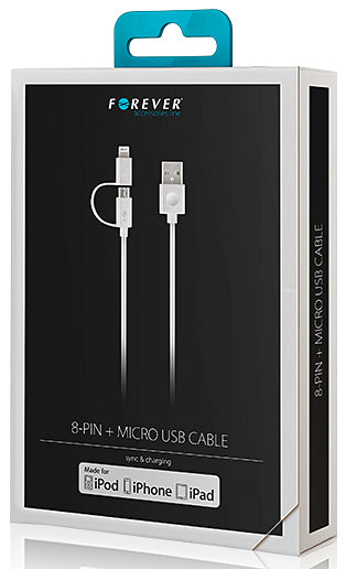 Forever MFi 2in1 USB-A - Lightning / microUSB Forever MFi 2in1, 18W, 1m, hvit