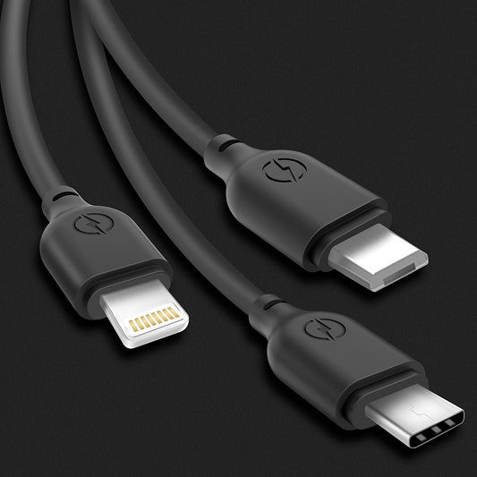 USB-ladekabel USB-A - Lightning / microUSB / USB-C XO Design NB103 3i1, 10W, 1m, Svart