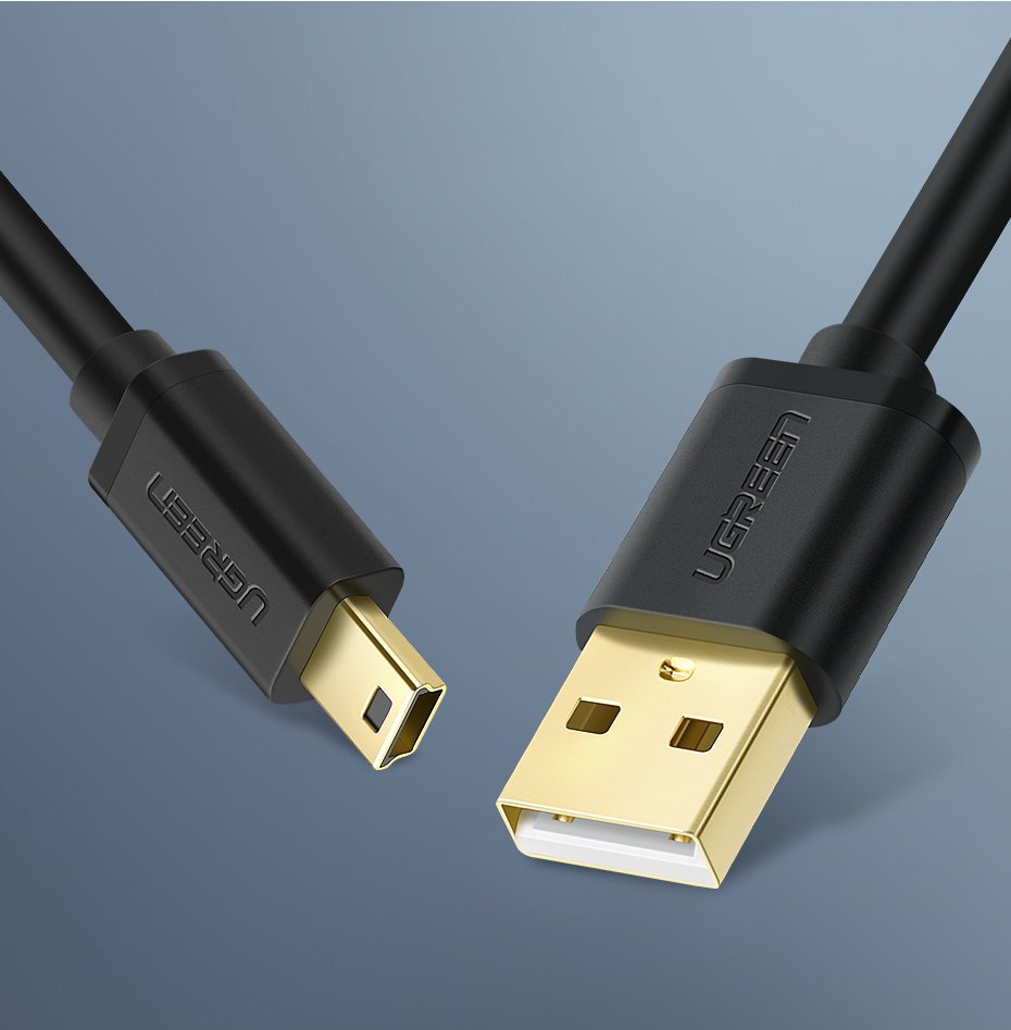 USB-A til miniUSB UGREEN US132 data- og ladekabel, 2m, Svart