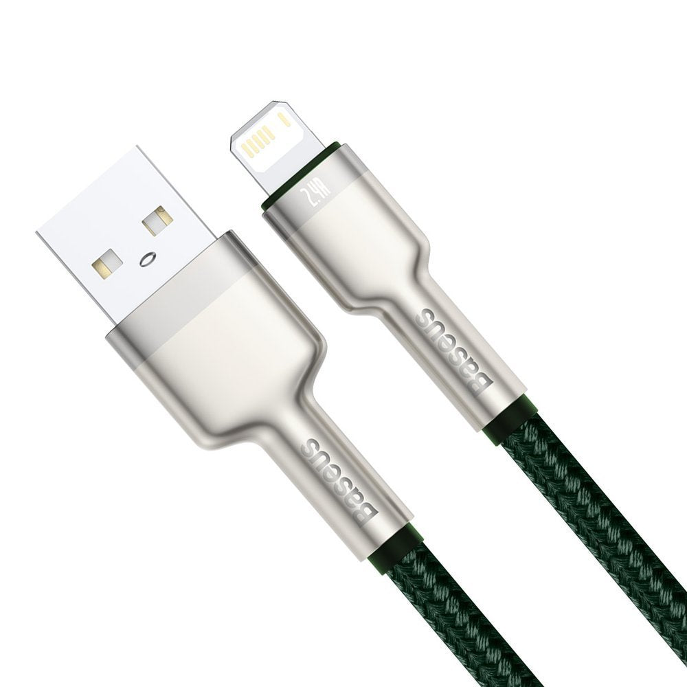 USB-A - Lightning Baseus Cafule Metal Series data- og ladekabel, 18W, 1m, Grønn CALJK-A06