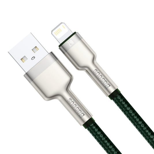 USB-A - Lightning Baseus Cafule Metal Series data- og ladekabel, 18W, 2m, Grønn CALJK-B06