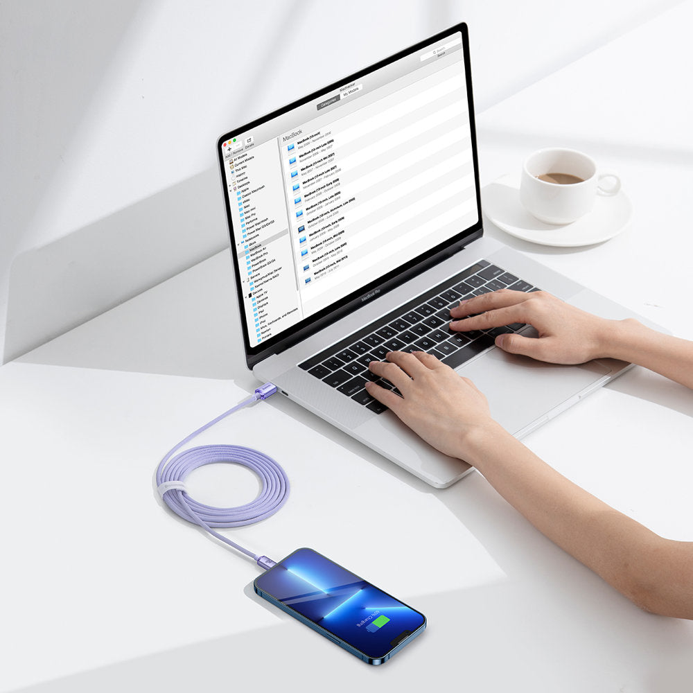 USB-C - Lightning Baseus Crystal Shine Series data- og ladekabel, 20W, 2m, Lilla CAJY000305