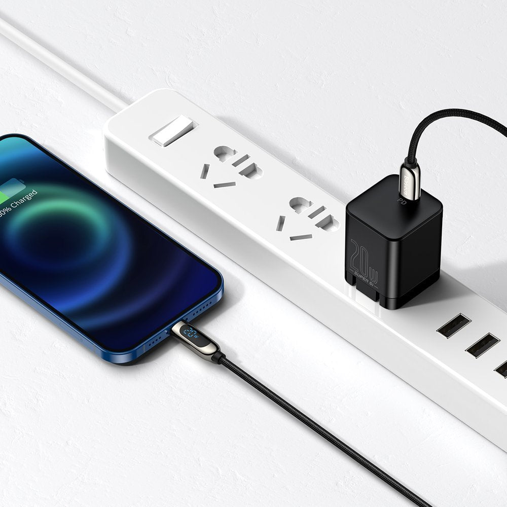 USB-C - Lightning Baseus Display hurtigladingskabel for data og lading, 20 W, 2 m, svart CATLSK-A01 