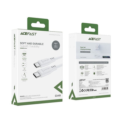 USB-C data- og ladekabel - USB-C Acefast C3-03, 60W, 1.2m, Hvit