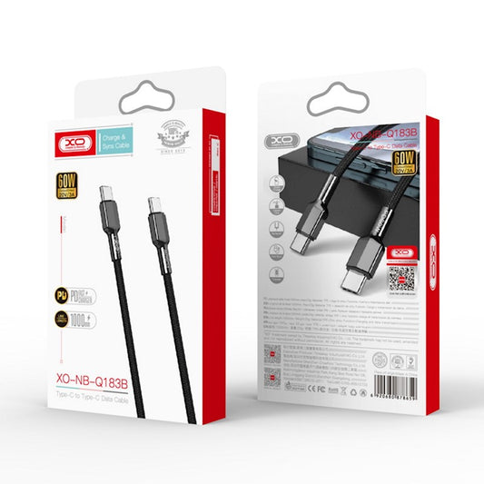 USB-C data- og ladekabel - USB-C XO Design NB183B, 60W, 1m, Svart